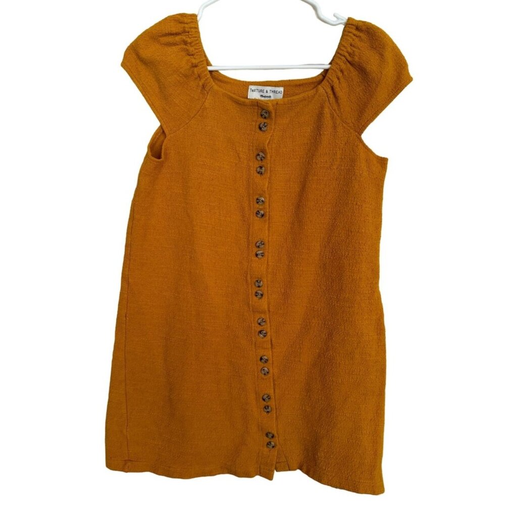 Madewell Texture & Thread Button Front Mini Dress Mustard Yellow‎ Cotton XS e1